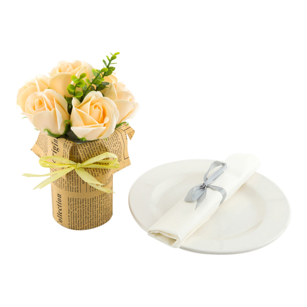 Sapone del Fiore Yellow Plastic Roses in Plastic Pot - 7 Blooms - 4" x 4" x 8 3/4" - 1 count box