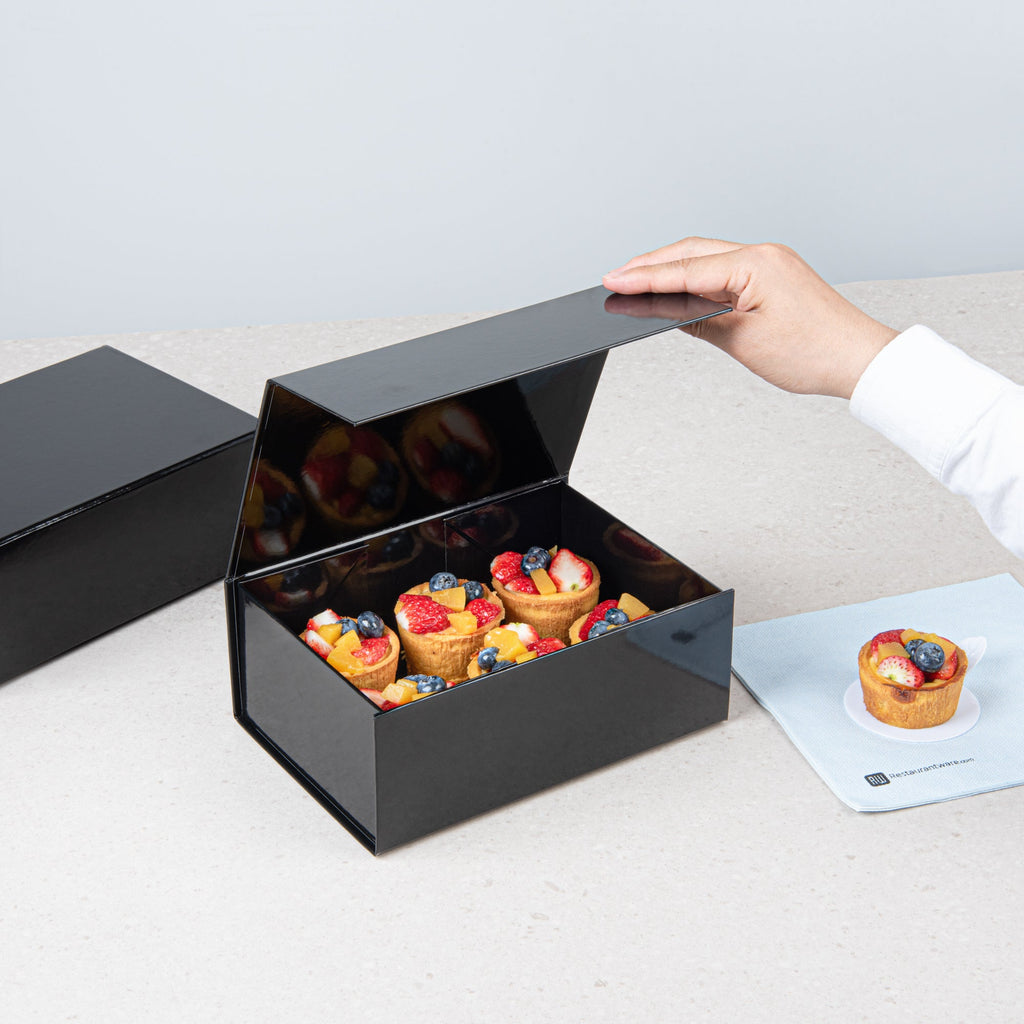 Cater Tek Rectangle Black Paper Medium Tic Tac Box - Magnetic - 9" x 6" x 3 1/2" - 10 count box