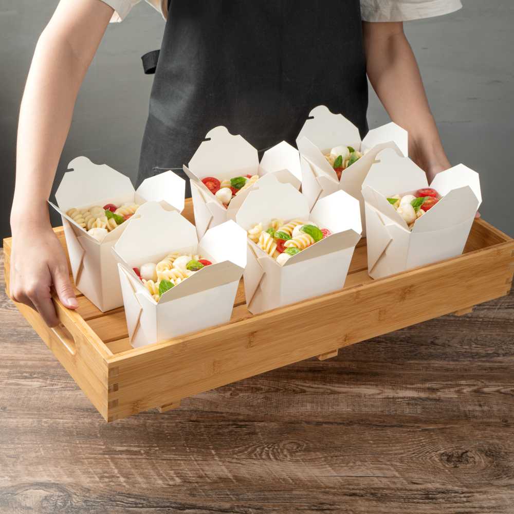 Bio Tek 26 oz Square White Paper Noodle Take Out Container - 4" x 3 1/2" x 4" - 200 count box