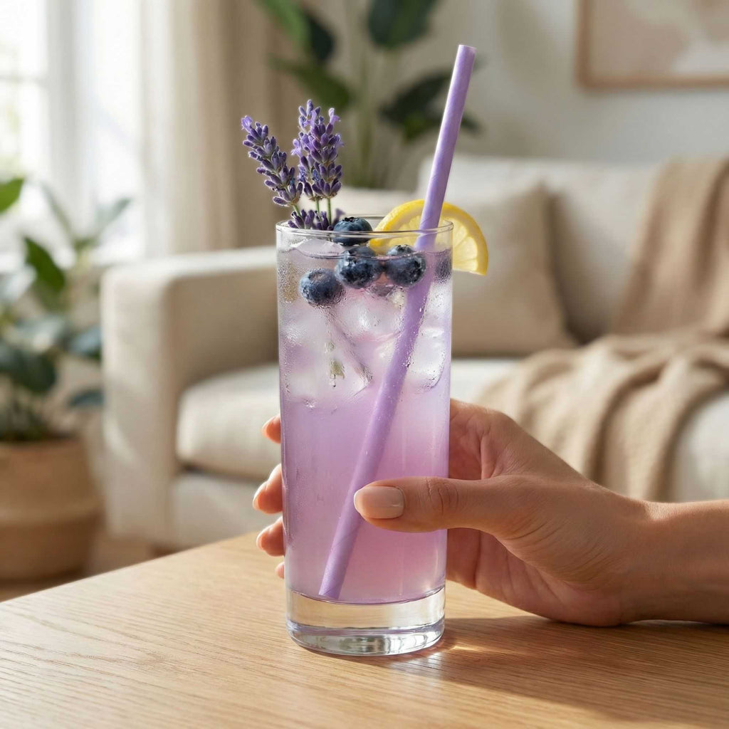 Bev Tek Lilac Paper Straw - Biodegradable, 6mm - 7 3/4" - 100 count box