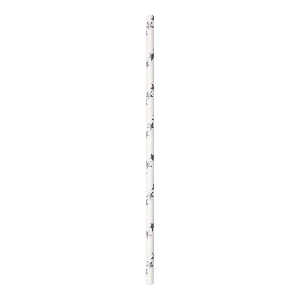 Bev Tek Metallic Silver Paper Straw - Shooting Stars, 6mm - 7 3/4" - 100 count box