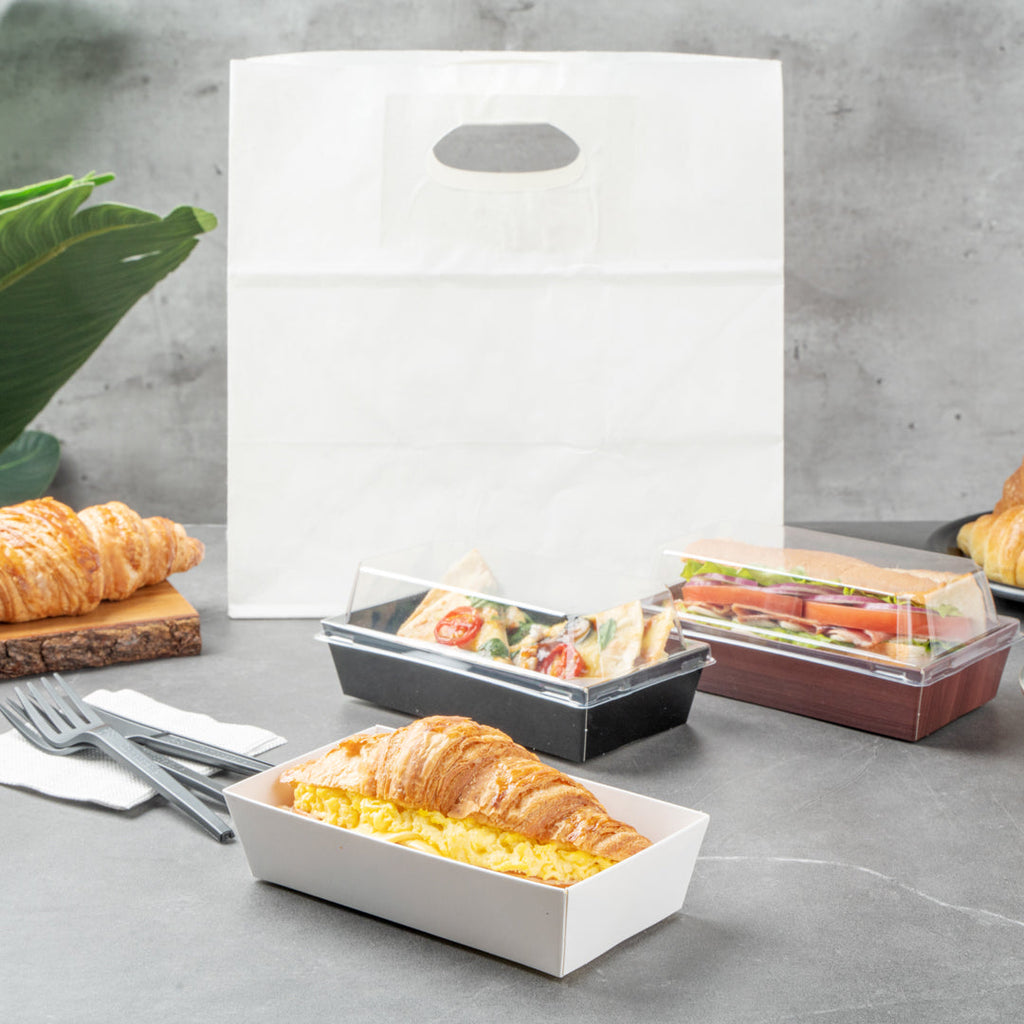 Matsuri Vision Rectangle White Paper Medium Sushi Container - 5 1/2" x 2 3/4" x 1 1/2" - 100 count box