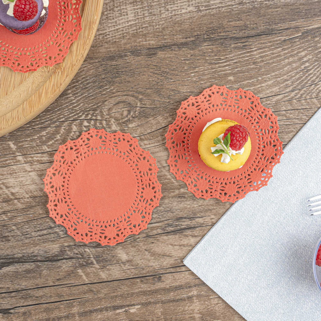 Pastry Tek Round Red Paper Doilies - Lace - 4" x 4" - 4000 count box