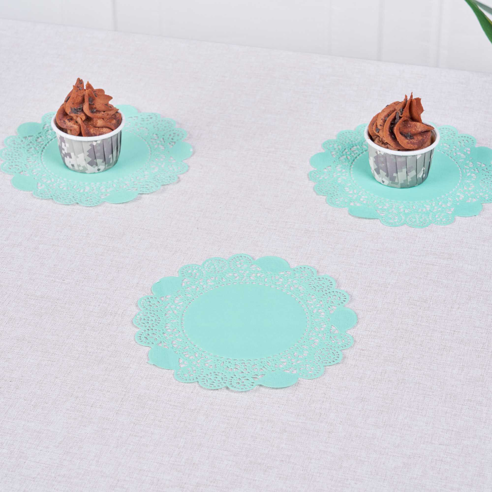 Pastry Tek Round Teal Paper Doilies - Lace - 6" x 6" - 100 count box