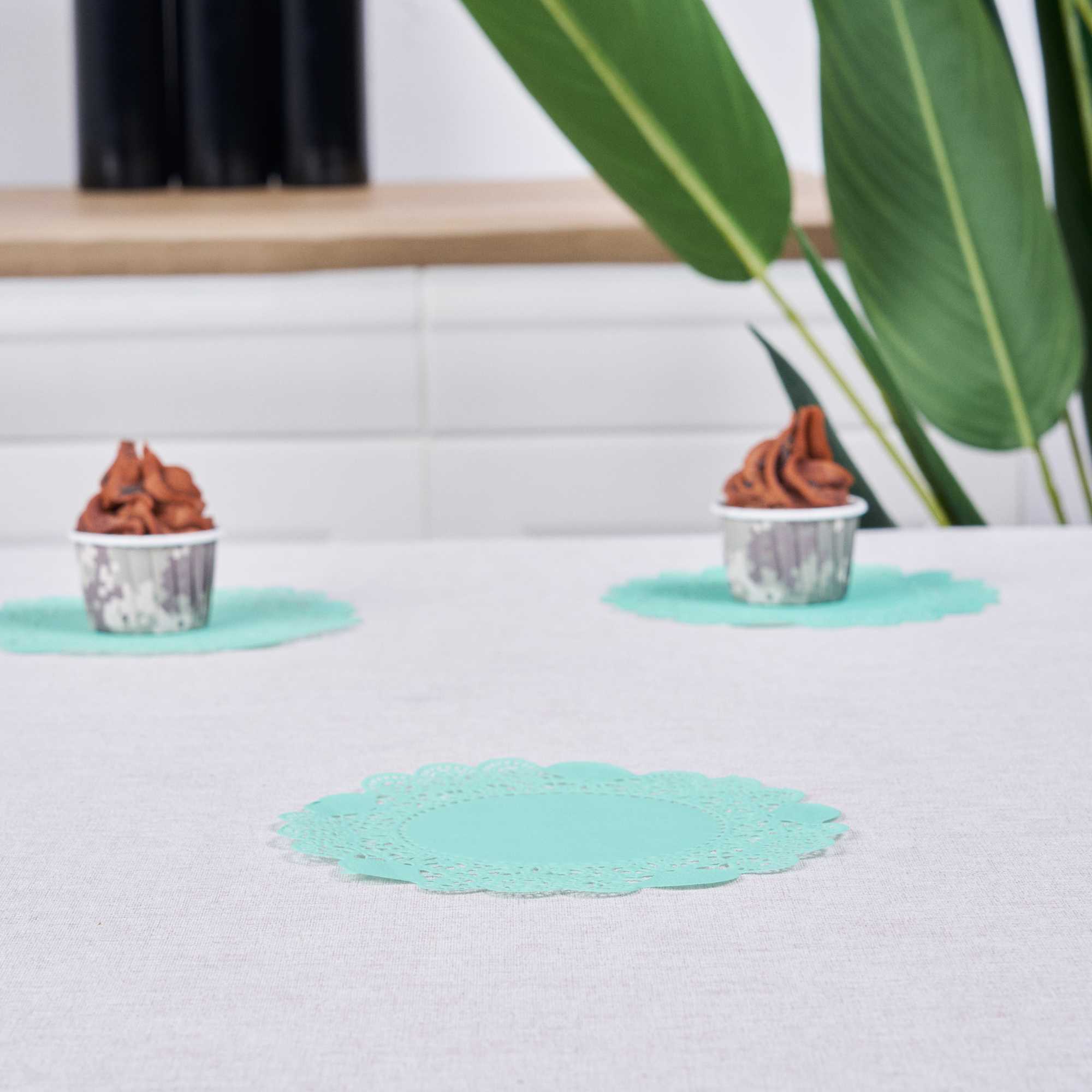 Pastry Tek Round Teal Paper Doilies - Lace - 6" x 6" - 100 count box