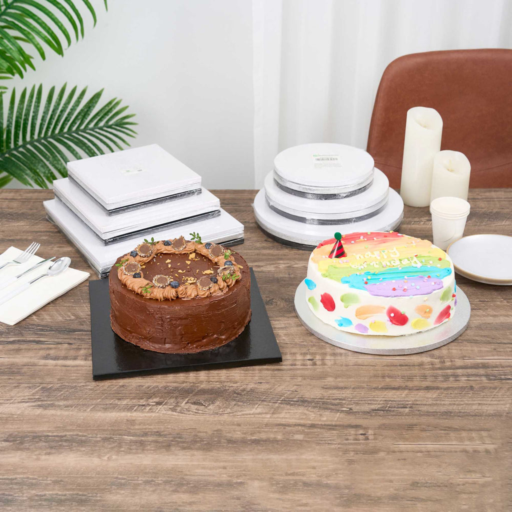 Pastry Tek Round White Cardboard Cake Drum Board - Covered Edge - 8" x 8" x 1/2" - 1 count box