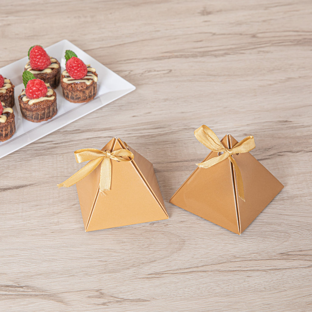 Pastry Tek Brown Pyramid Paper Candy and Gift Box - 3" x 3" x 3" - 100 count box