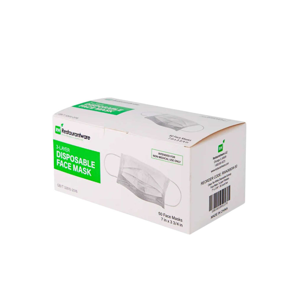 Clean Tek Professional White Disposable Earloop Face Mask - 3-Layer Filtration - 7" x 3 3/4" - 1000 count box