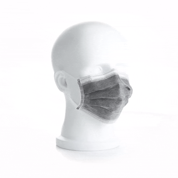 Clean Tek Professional Gray Disposable Earloop Face Mask - Active Carbon, 4-Layer Filtration - 7" x 3 3/4" - 1000 count box
