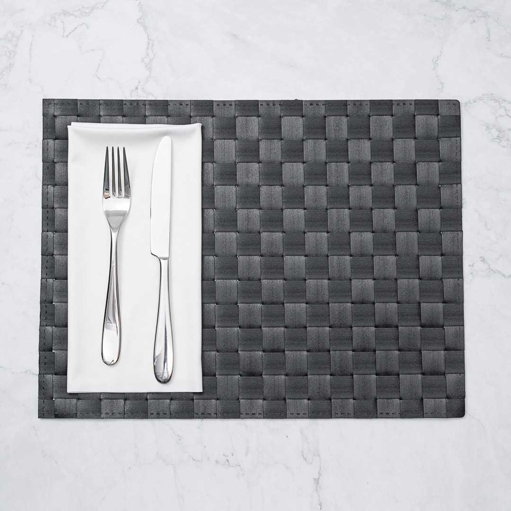 Macroweave Rectangle Black Woven Placemat - 16" x 12" - 6 count box