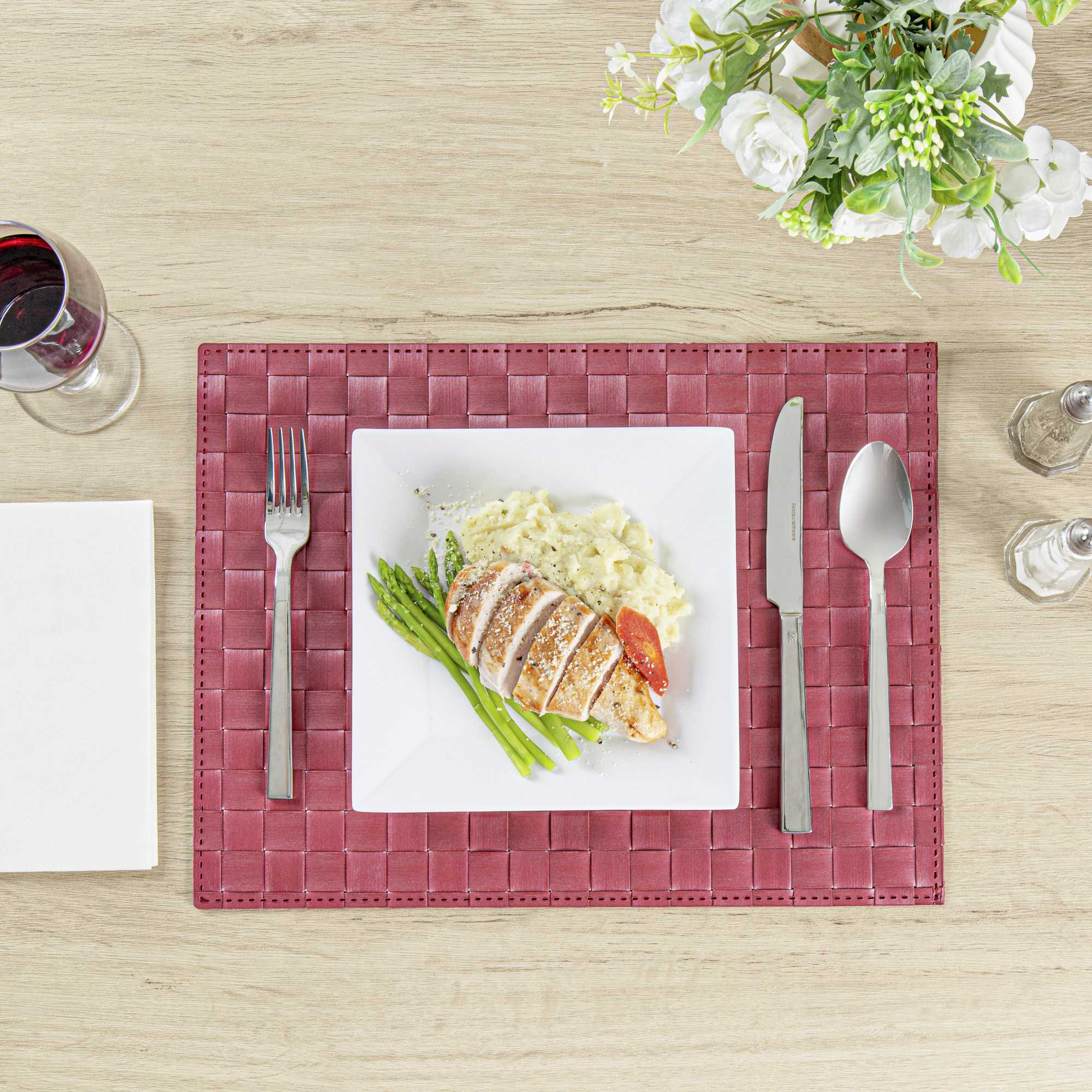 Macroweave Rectangle Red Woven Placemat - 16" x 12" - 6 count box