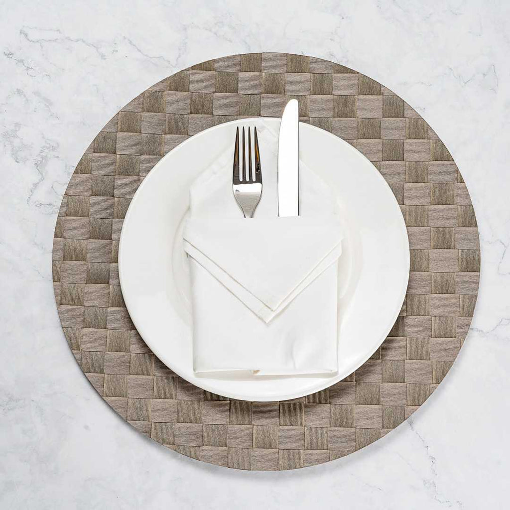 Macroweave Round Light Brown Placemat - 15" x 15" - 6 count box