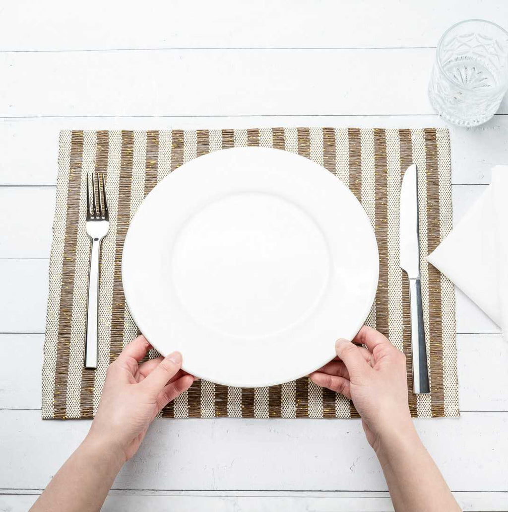 Carmel Mesh Dark Brown Striped Placemat - 16" x 12" - 6 count box