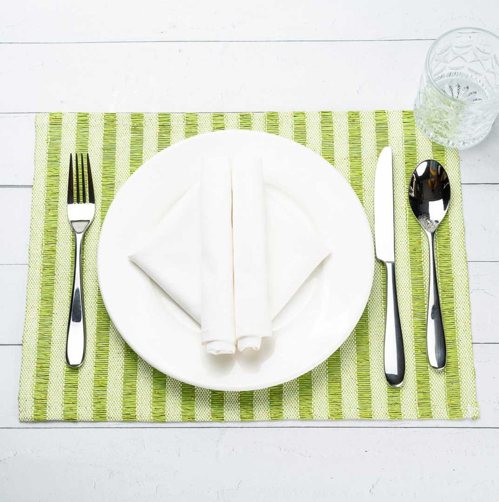 Carmel Mesh Green Striped Placemat - 16" x 12" - 6 count box