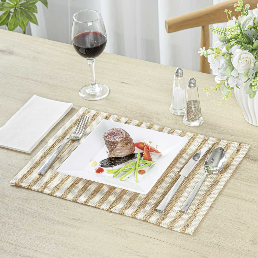 Carmel Mesh Light Brown Striped Placemat - 16" x 12" - 6 count box