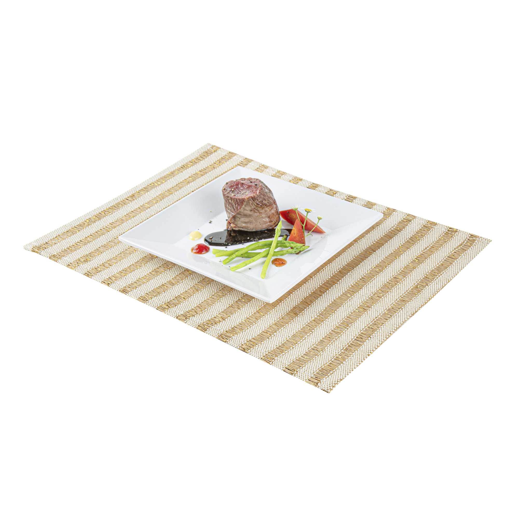 Carmel Mesh Light Brown Striped Placemat - 16" x 12" - 6 count box