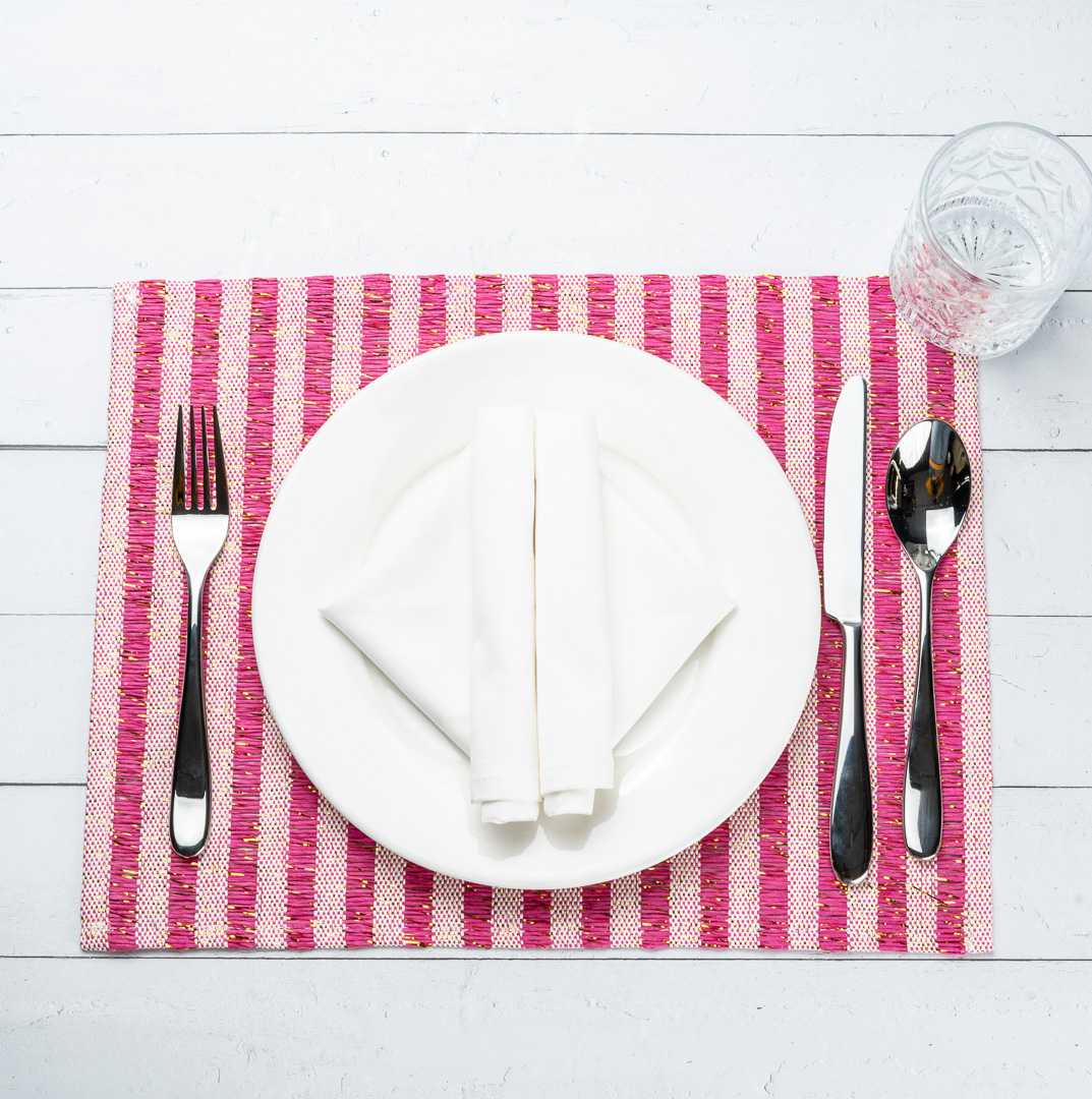 Carmel Mesh Pink Striped Placemat - 16" x 12" - 6 count box