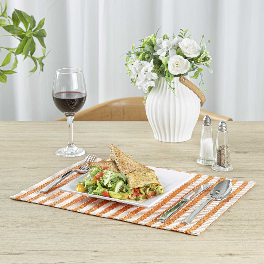Carmel Mesh Orange Striped Placemat - 16" x 12" - 6 count box