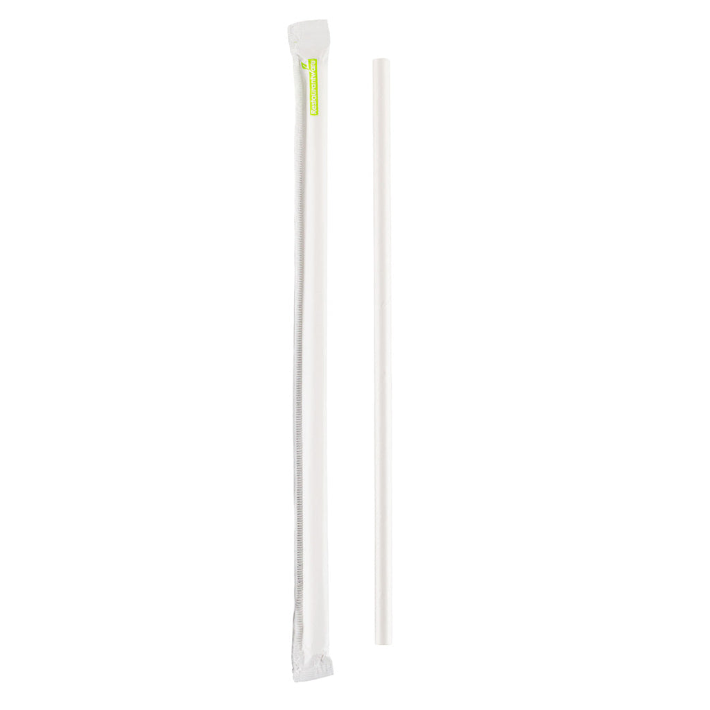 Bev Tek White Paper Straw - Wrapped, Biodegradable, 7.5mm - 10" - 1000 count box