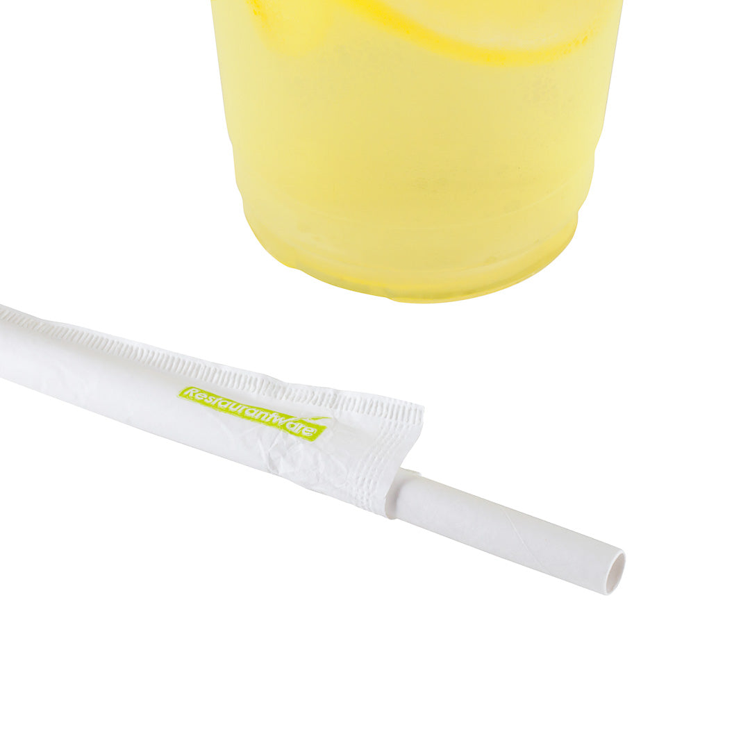 Bev Tek White Paper Straw - Wrapped, Biodegradable, 7.5mm - 10" - 1000 count box
