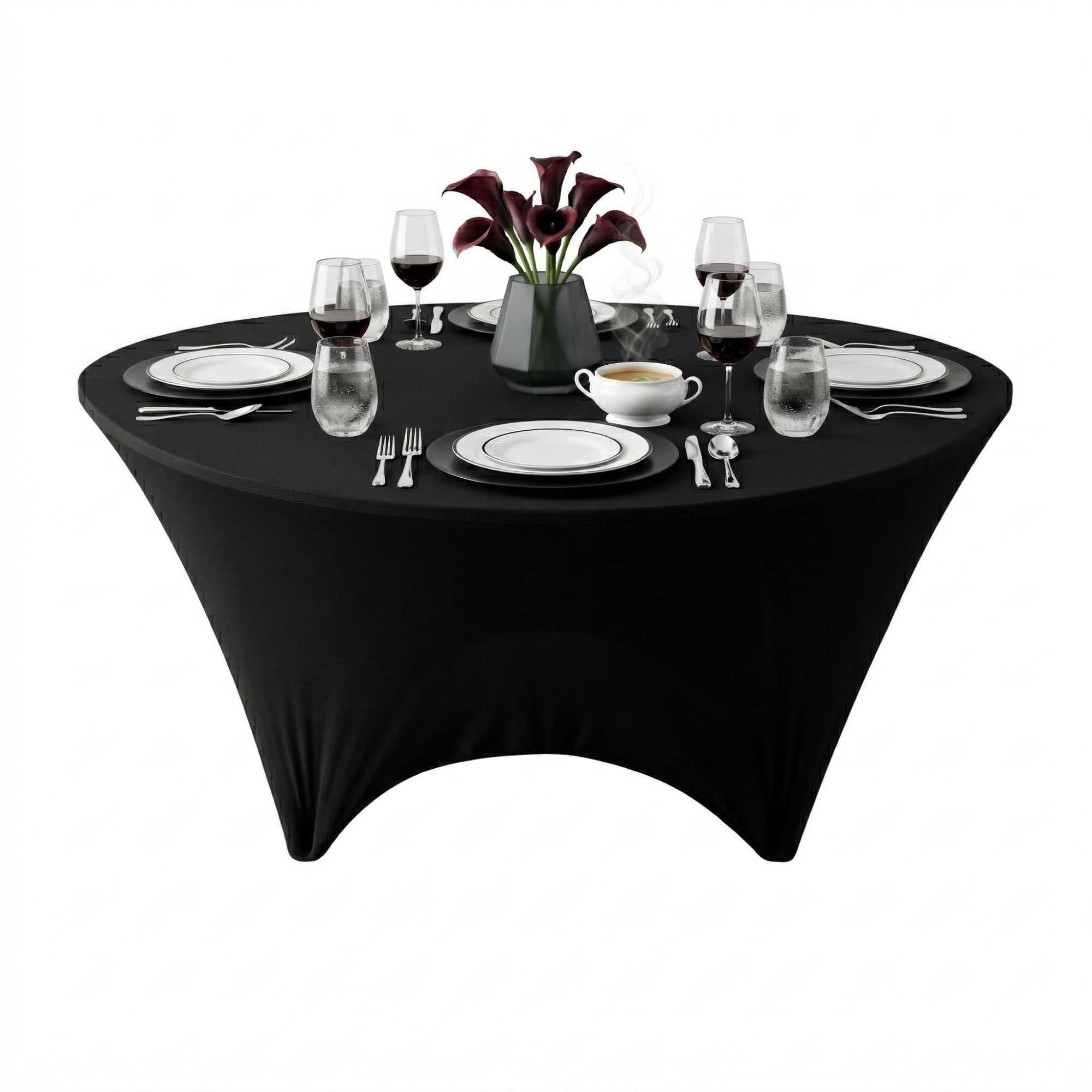 Table Tek Round Black Spandex Table Cover - Contour Cut - 72" - 10 count box