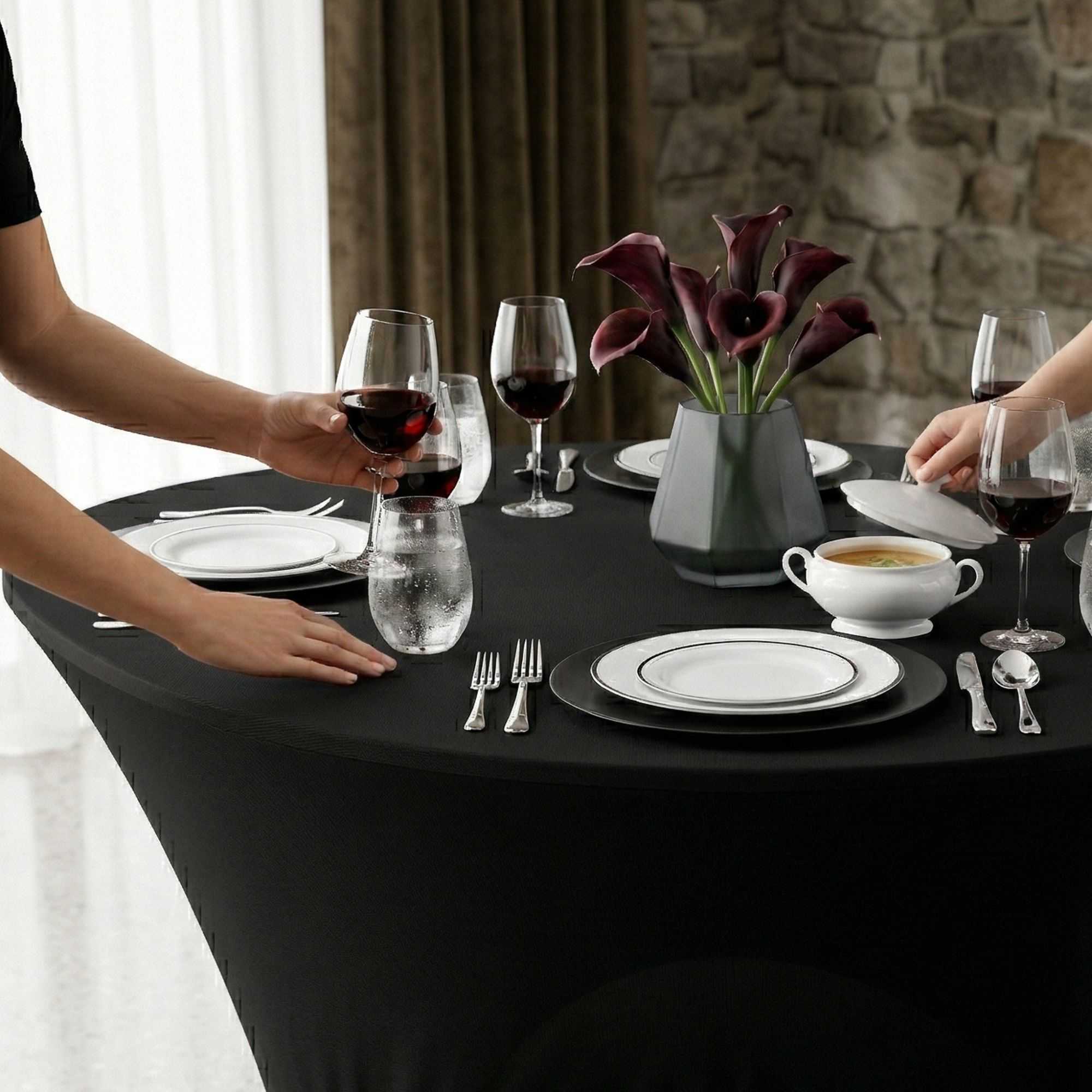 Table Tek Round Black Spandex Table Cover - Contour Cut - 72" - 10 count box