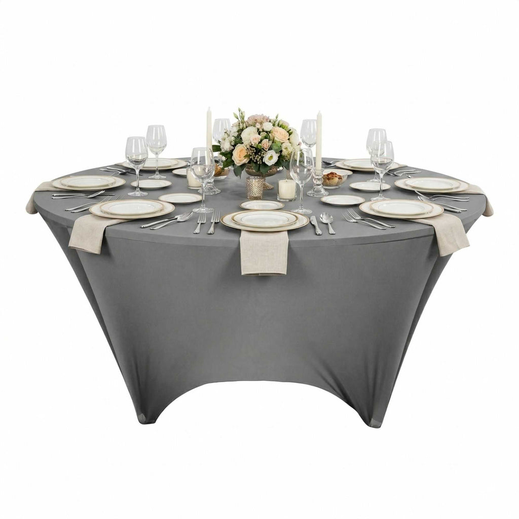 Table Tek Round Charcoal Gray Spandex Table Cover - Contour Cut - 72" - 10 count box