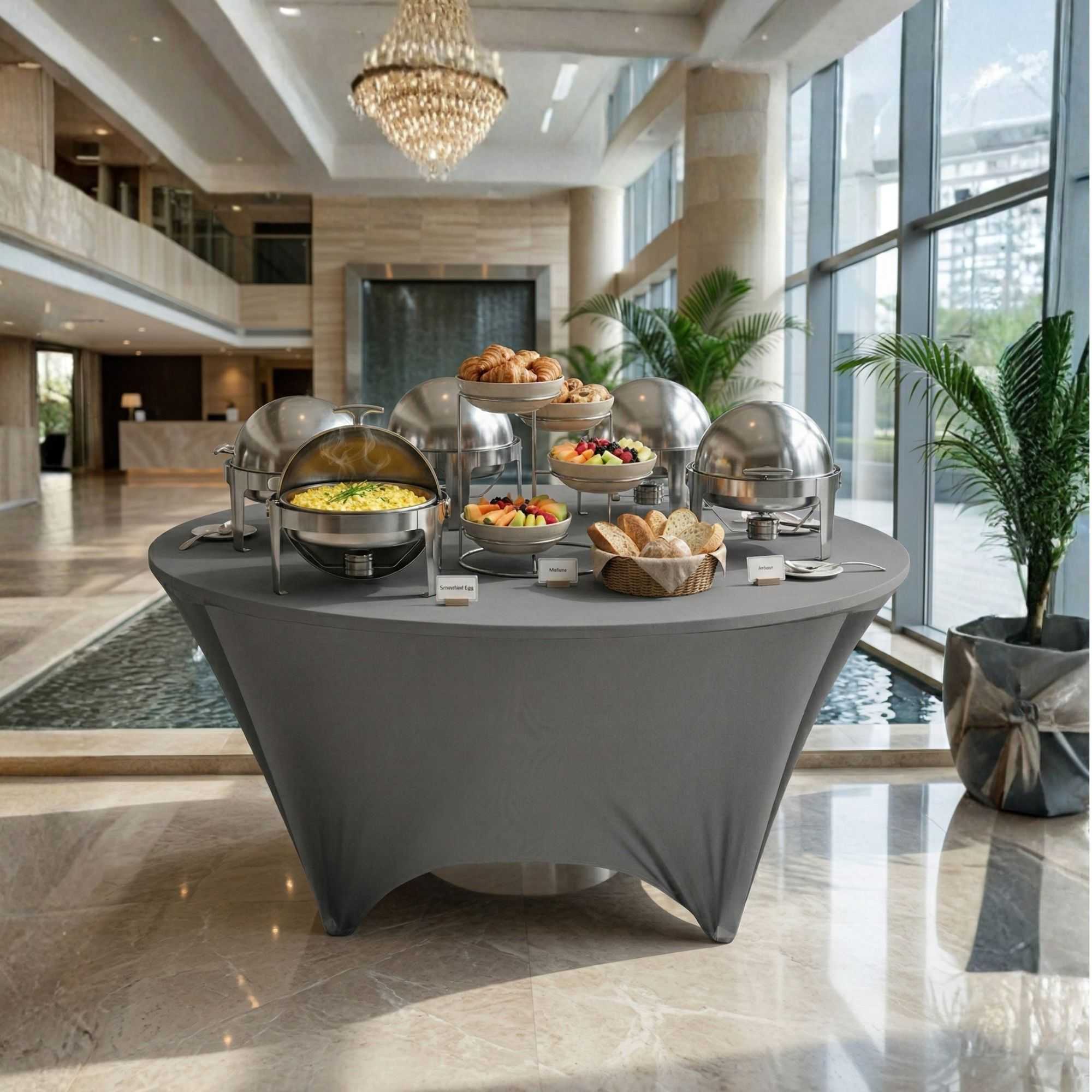 Table Tek Round Charcoal Gray Spandex Table Cover - Contour Cut - 72" - 10 count box
