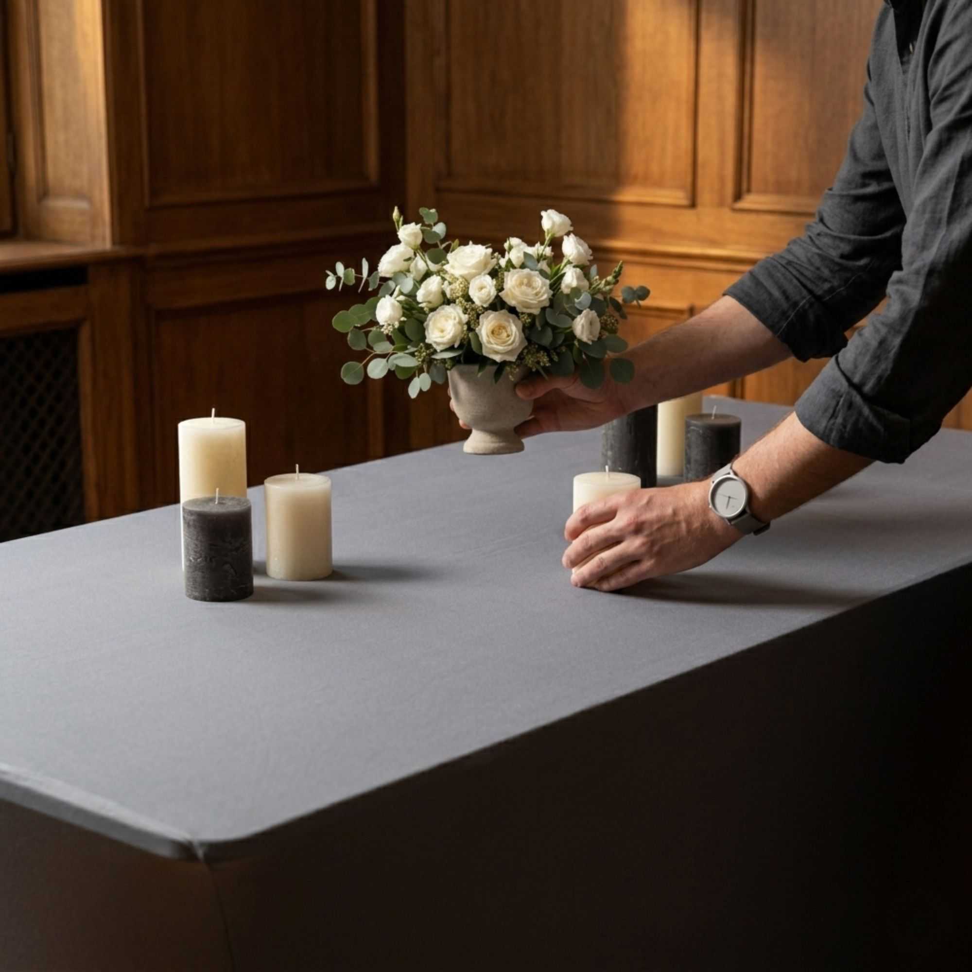 Table Tek Rectangle Charcoal Gray Spandex Table Cover - Contour Cut - 72" x 30" - 10 count box