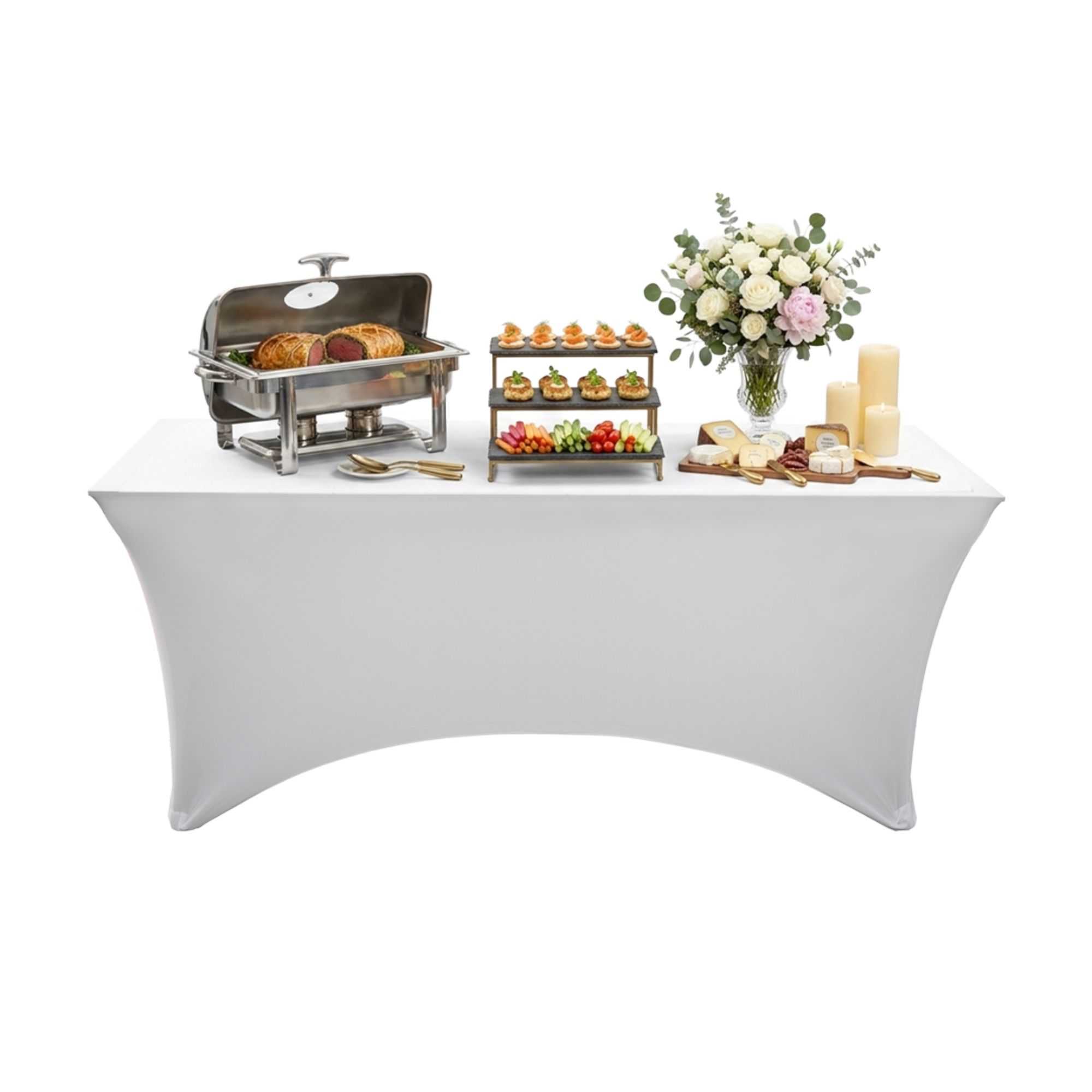 Table Tek Rectangle White Spandex Table Cover - Contour Cut - 72" x 30" - 10 count box