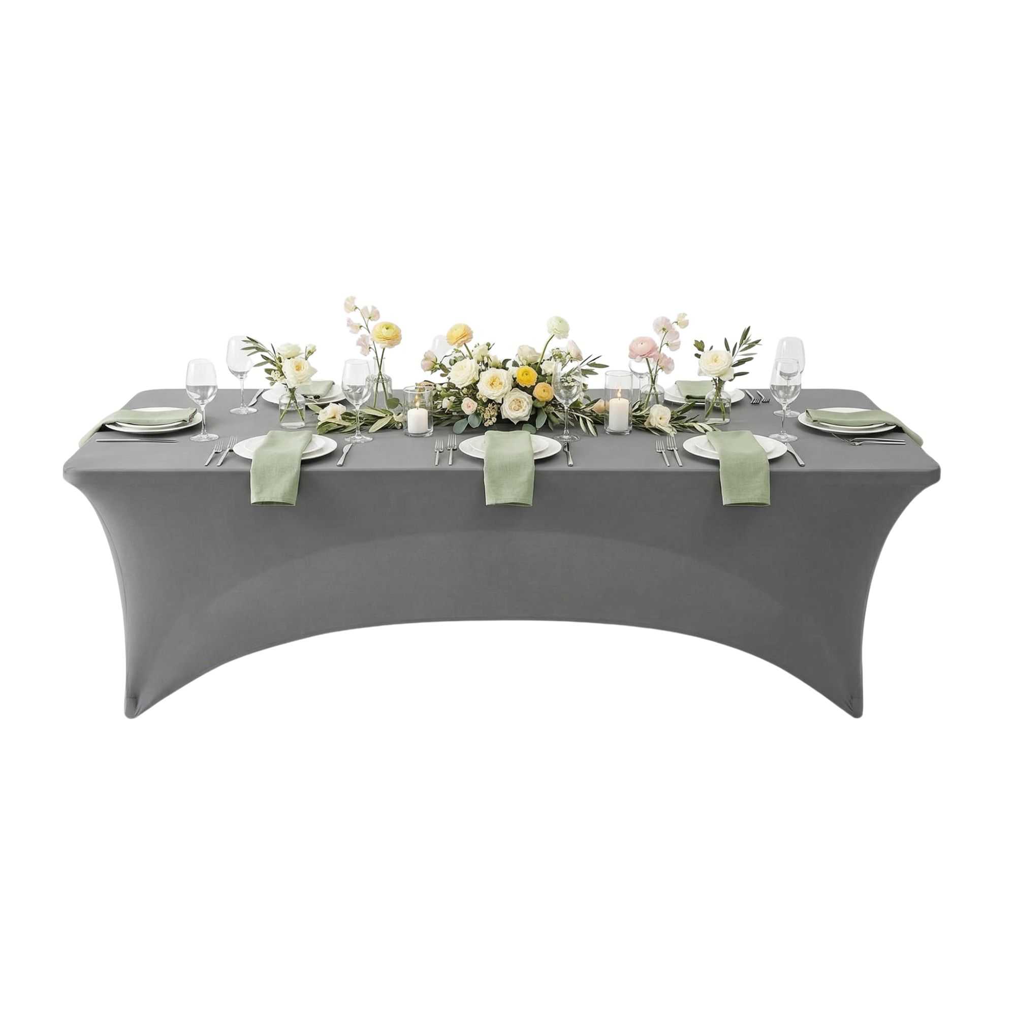 Table Tek Rectangle Charcoal Gray Spandex Table Cover - Contour Cut - 96" x 30" - 10 count box