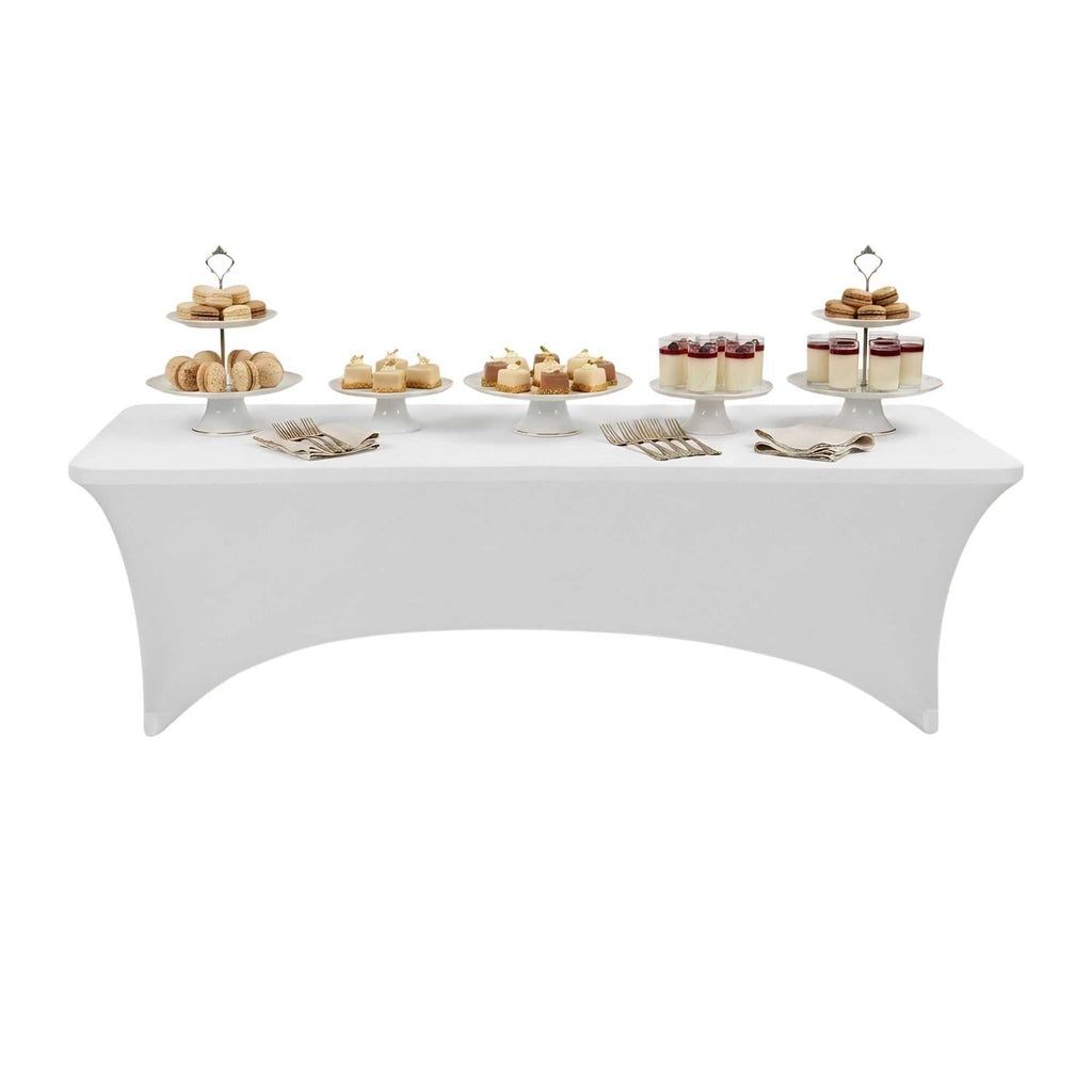 Table Tek Rectangle White Spandex Table Cover - Contour Cut - 96" x 30" - 10 count box