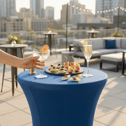 Table Tek Round Blue Spandex Table Cover - Bar Height - 36" - 10 count box