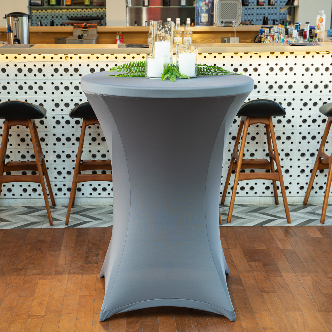 Table Tek Round Gray Spandex Table Cover - Bar Height - 36" - 10 count box