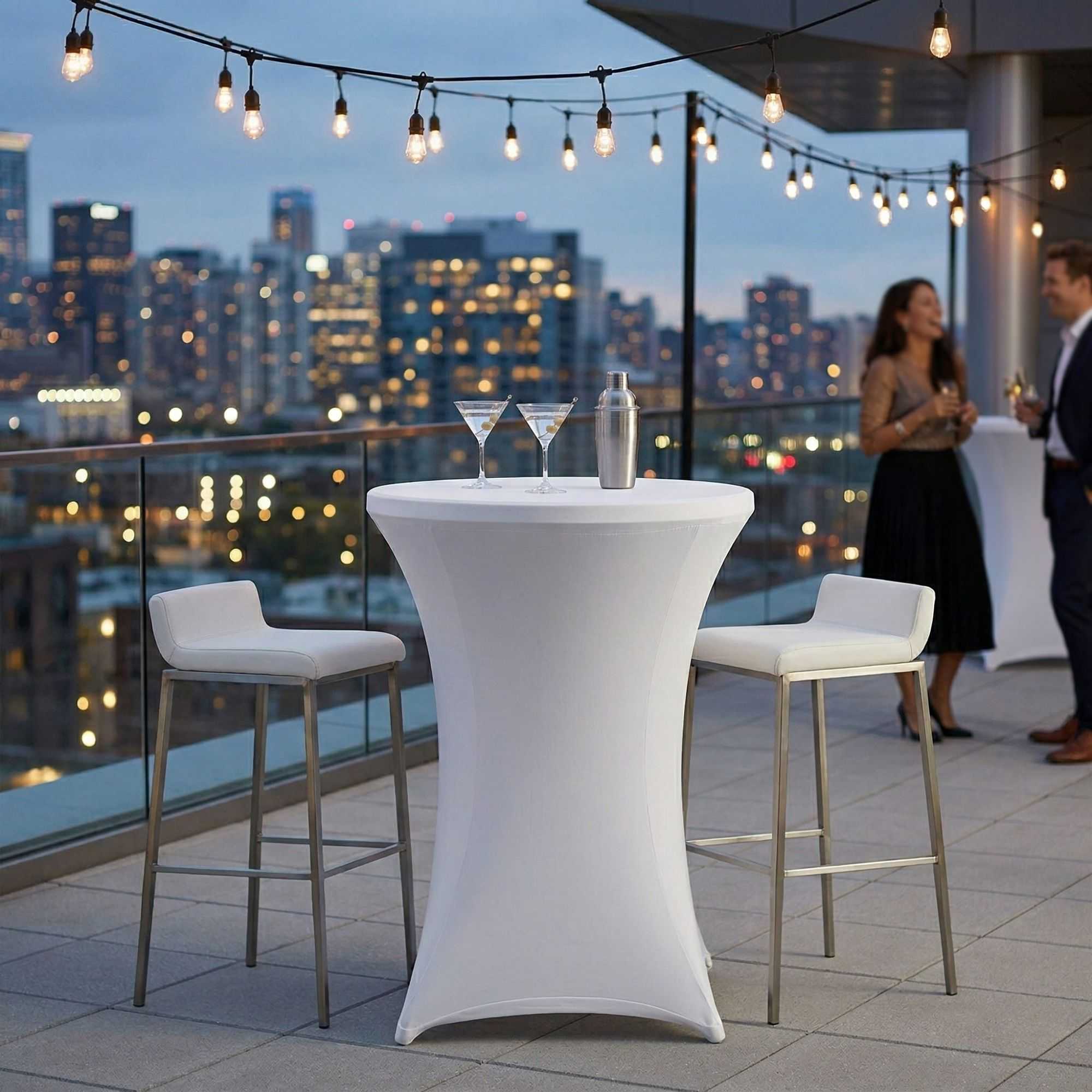 Table Tek Round White Spandex Table Cover - Bar Height - 36" - 10 count box