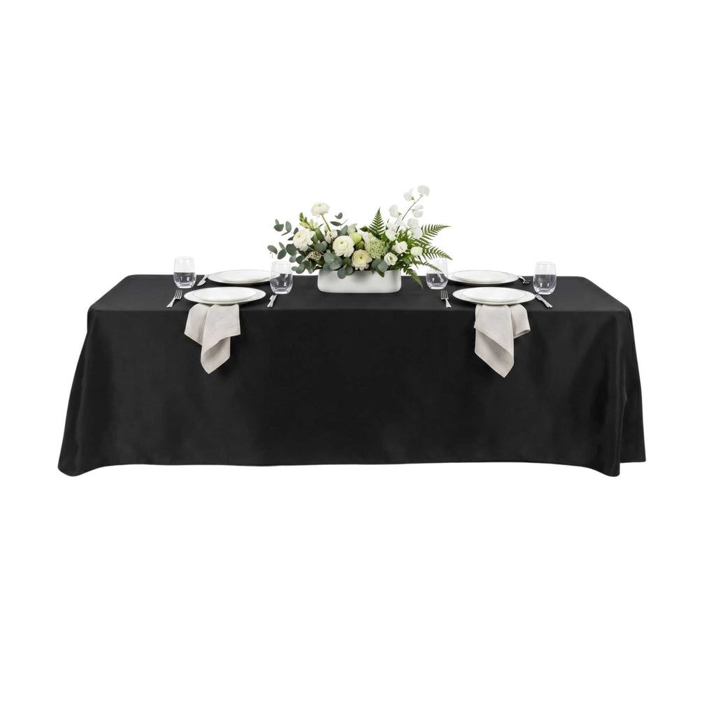 Table Tek Rectangle Black Polyester Cloth Table Cover - Hemmed - 90" x 132" - 10 count box