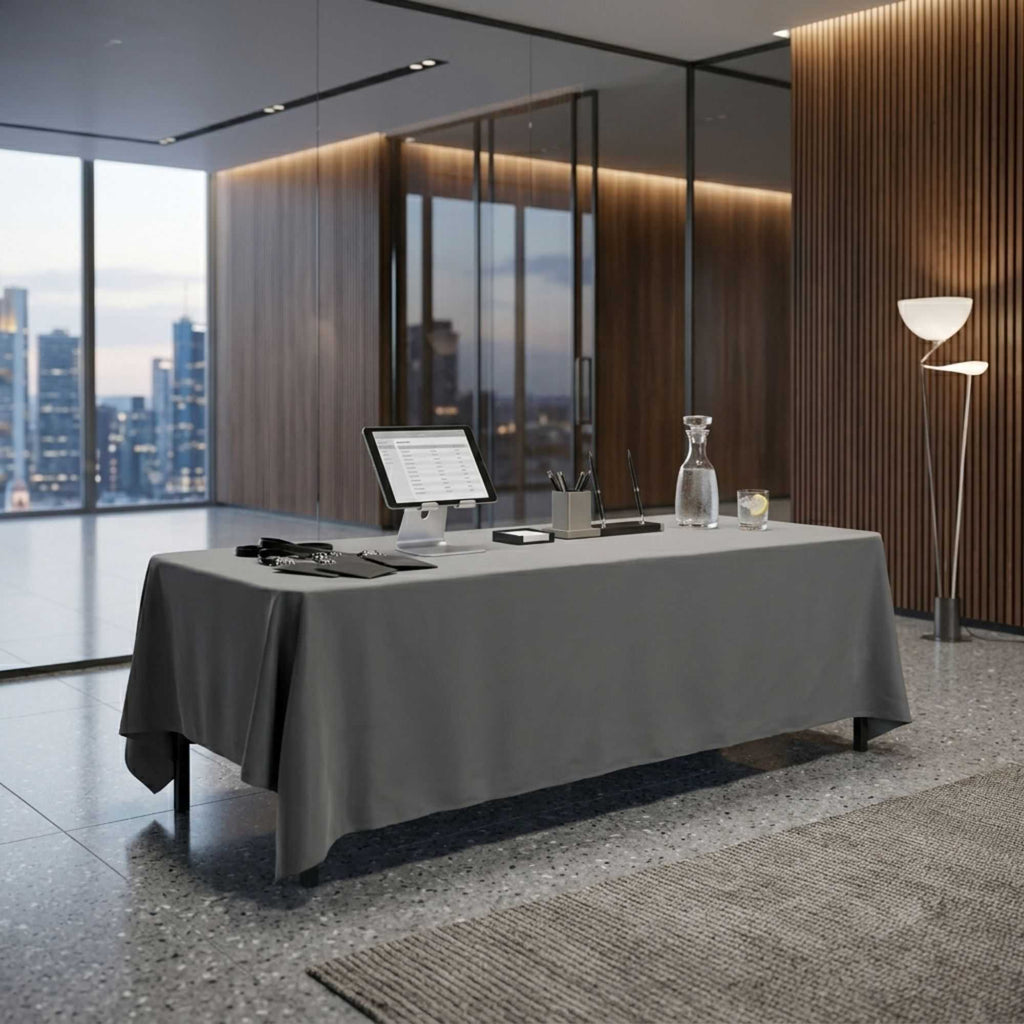 Table Tek Rectangle Gray Polyester Cloth Table Cover - Hemmed - 90" x 132" - 10 count box