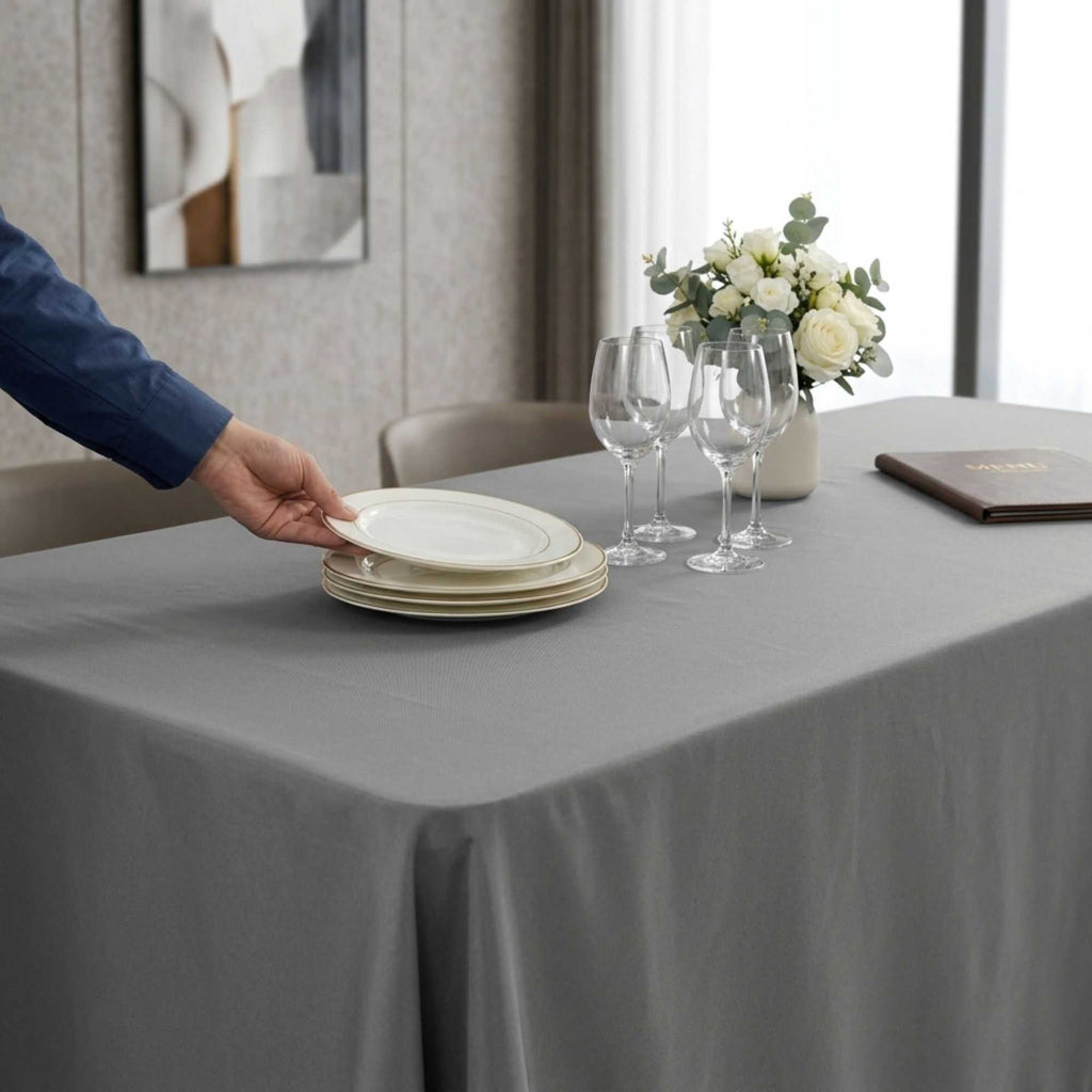 Table Tek Rectangle Gray Polyester Cloth Table Cover - Hemmed - 90" x 132" - 10 count box