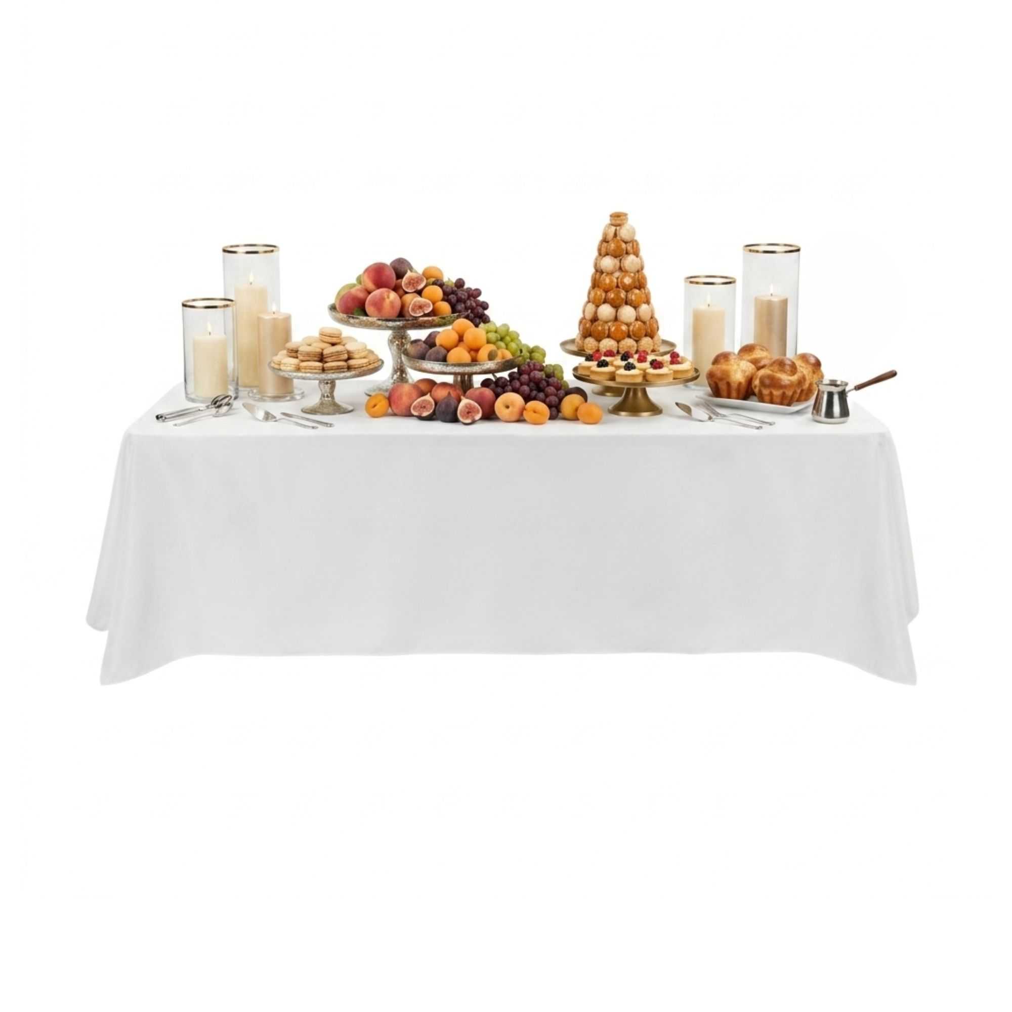 Table Tek Rectangle White Polyester Cloth Table Cover - Hemmed - 90" x 132" - 10 count box