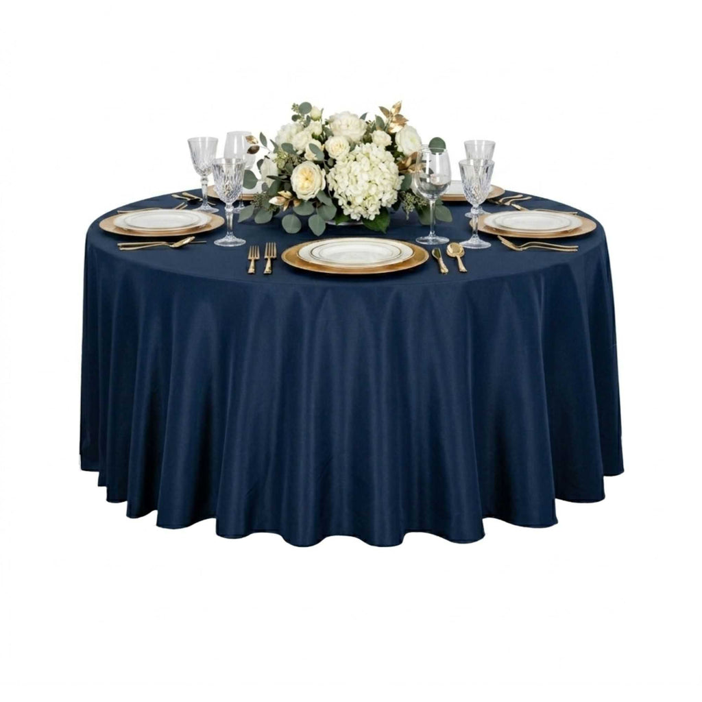 Table Tek Round Blue Polyester Cloth Table Cover - Hemmed - 120" - 10 count box