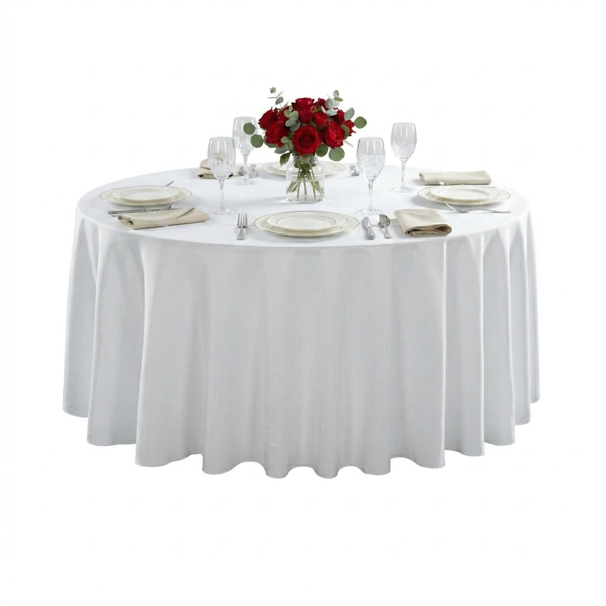 Table Tek Round White Polyester Cloth Table Cover - Hemmed - 120" - 10 count box