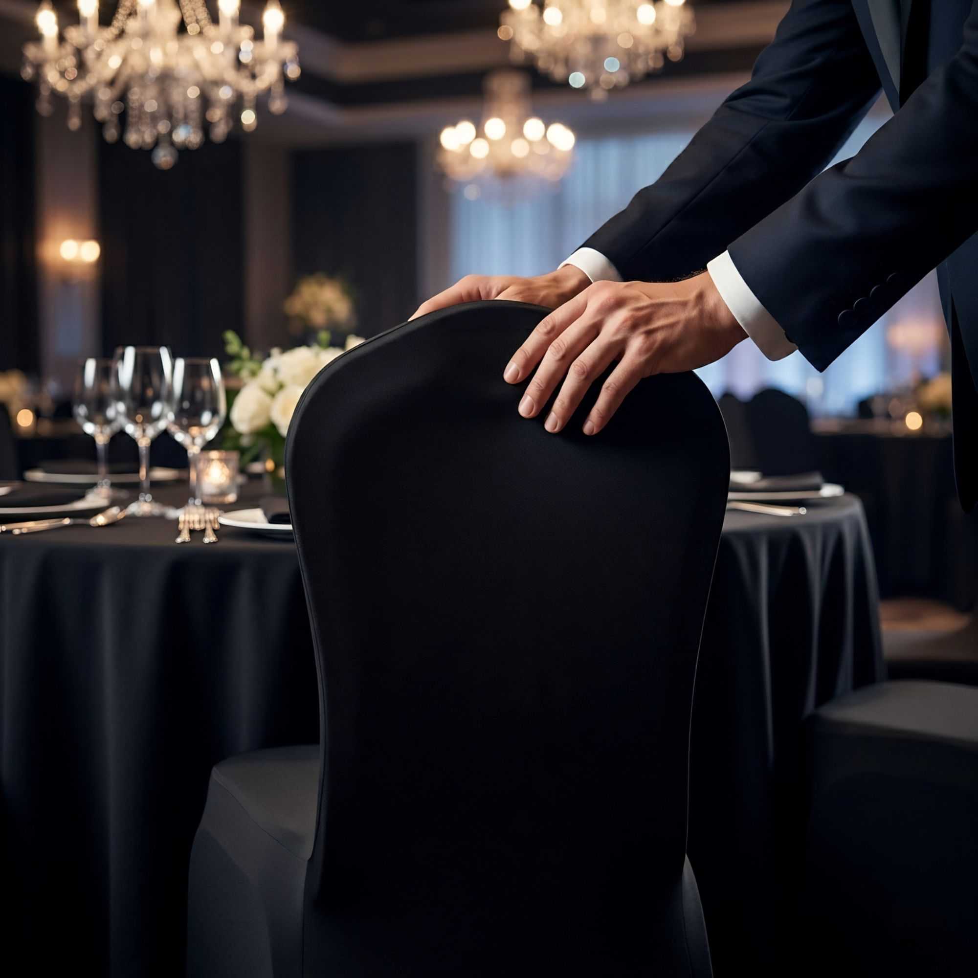 Table Tek Black Spandex Banquet Chair Cover - Universal, Stretch - 10 count box