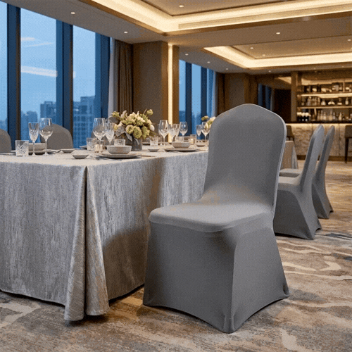 Table Tek Gray Spandex Banquet Chair Cover - Universal, Stretch - 1 count box