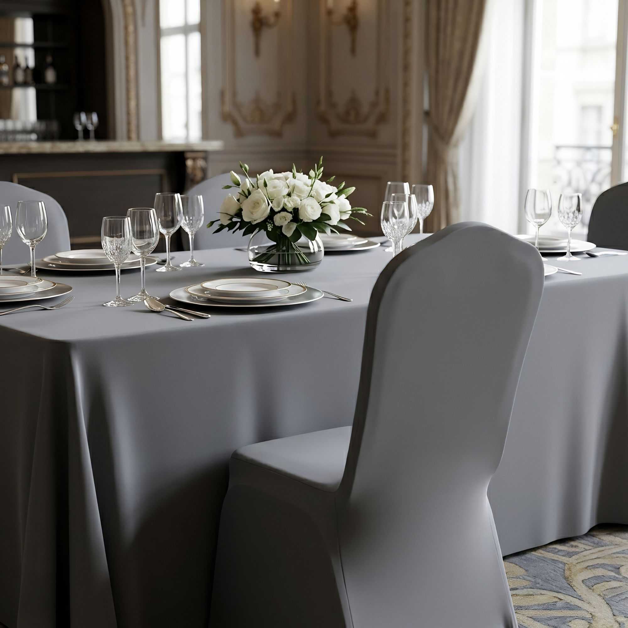 Table Tek Gray Spandex Banquet Chair Cover - Universal, Stretch - 10 count box