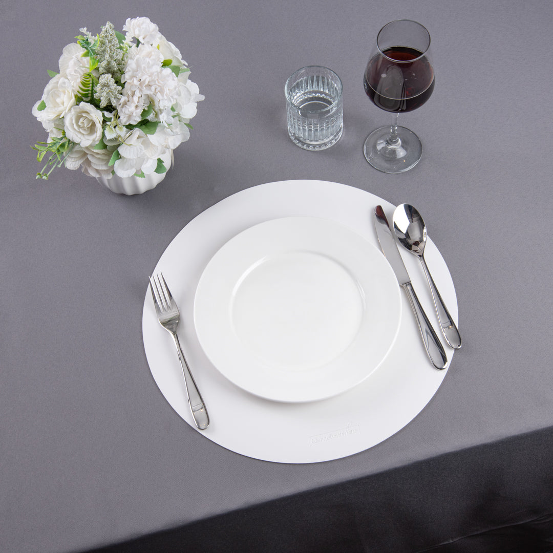 Chef 101 Round White Vinyl Placemat - Embossed - 15" x 15" - 6 count box