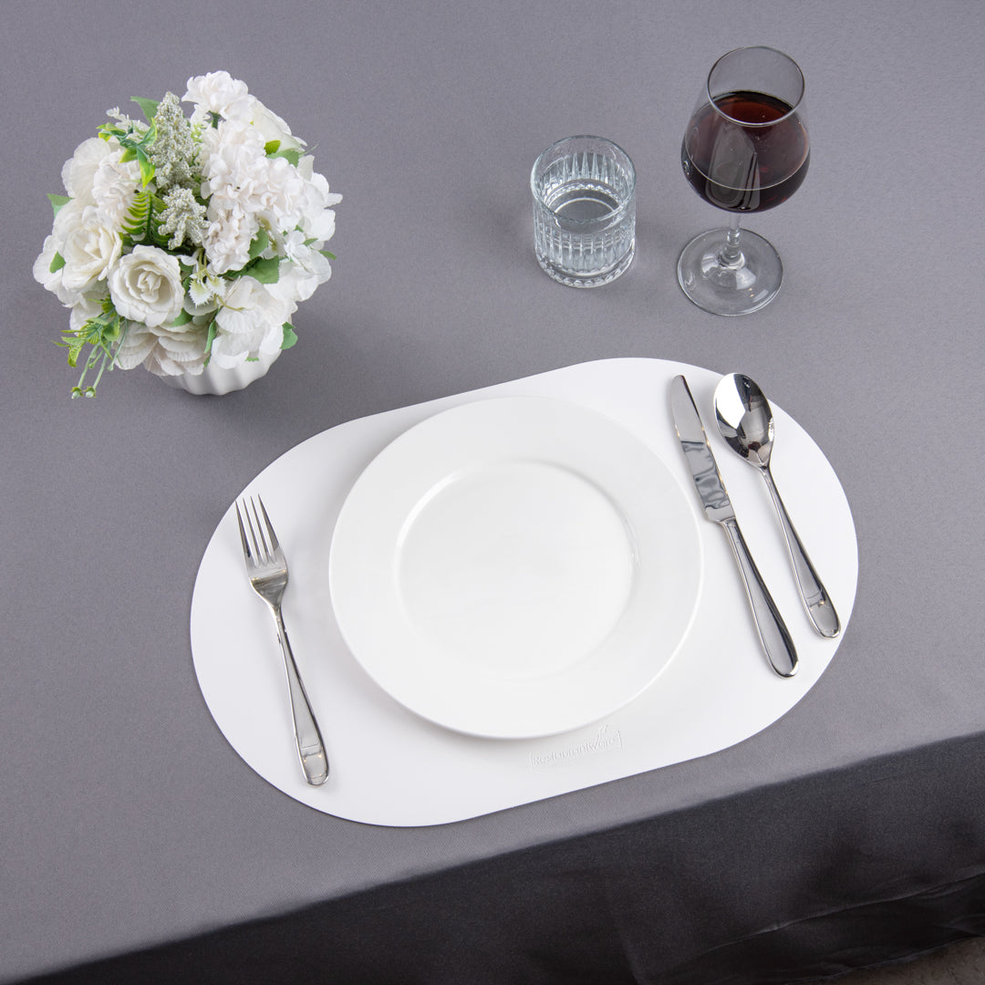 Chef 101 Oval White Vinyl Placemat - Embossed - 17 3/4" x 12" - 6 count box