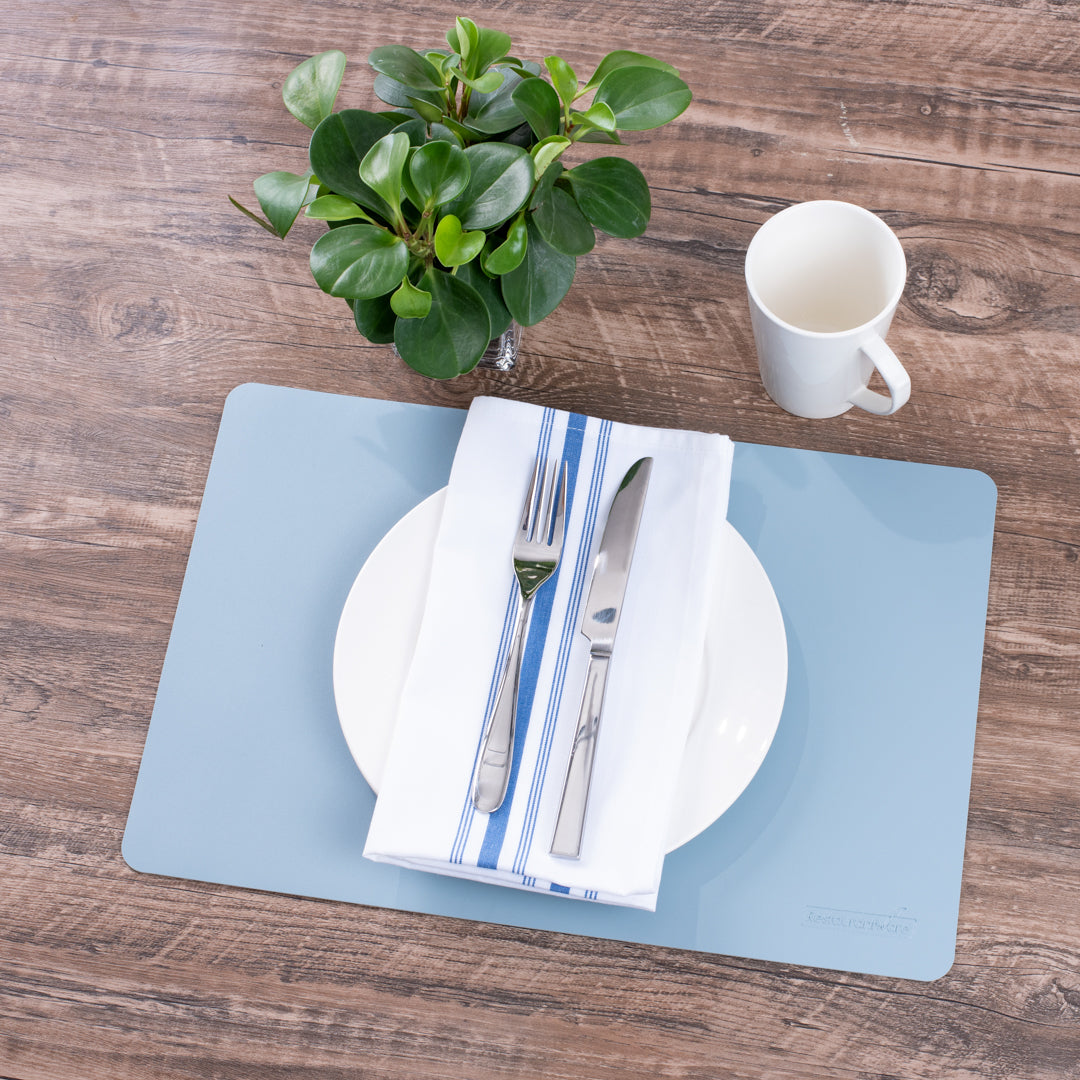 Chef 101 Rectangle Light Blue Vinyl Placemat - Embossed - 17 3/4" x 12" - 6 count box