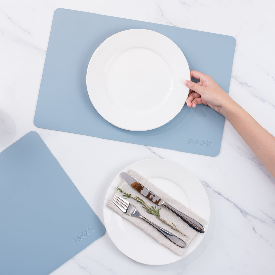 Chef 101 Rectangle Light Blue Vinyl Placemat - Embossed - 17 3/4" x 12" - 6 count box