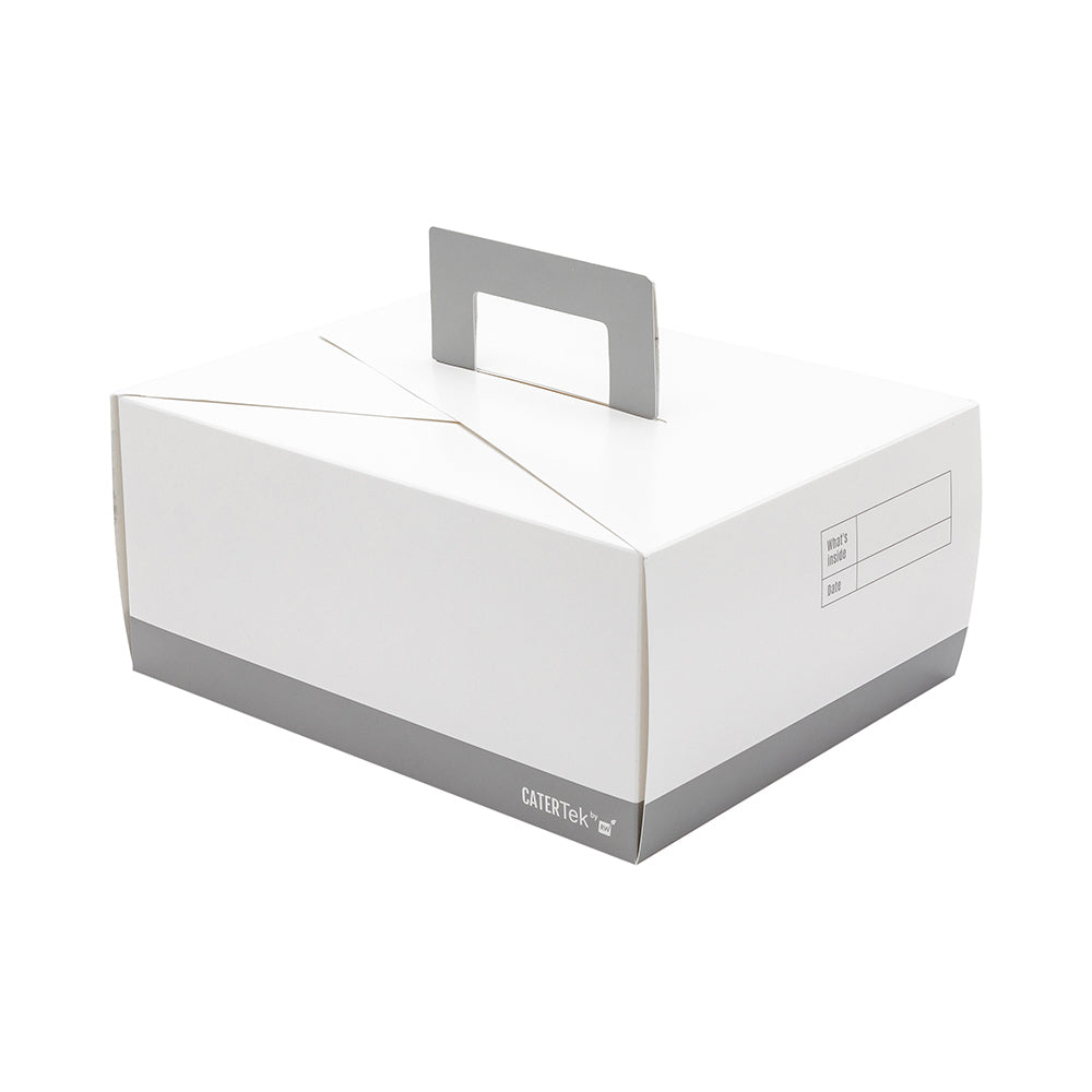Cater Tek Rectangle White and Gray Paper Take Out Container - with Handle - 9" x 7" x 3" - 100 count box