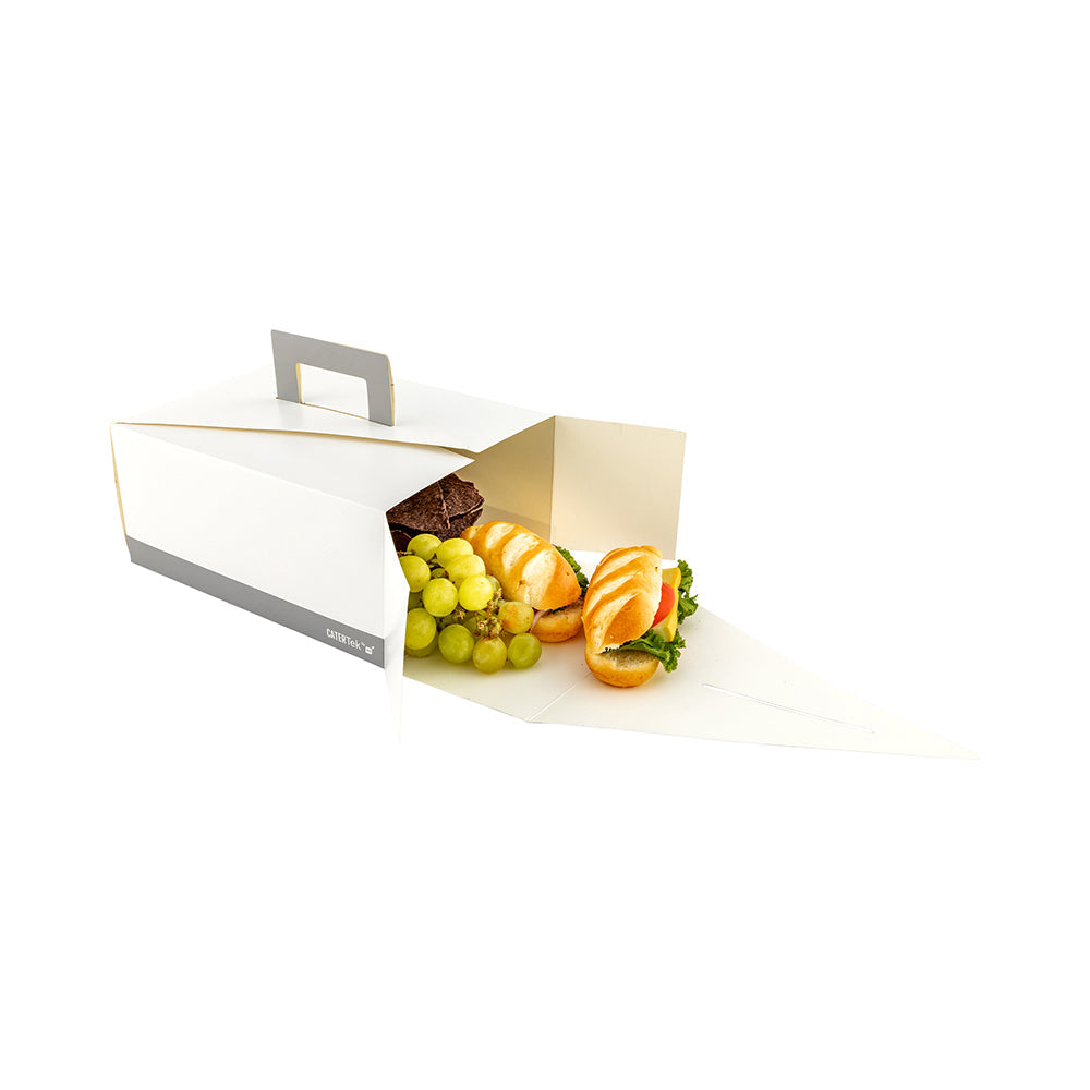 Cater Tek Rectangle White and Gray Paper Deep Take Out Container - with Handle - 9" x 7" x 4" - 100 count box
